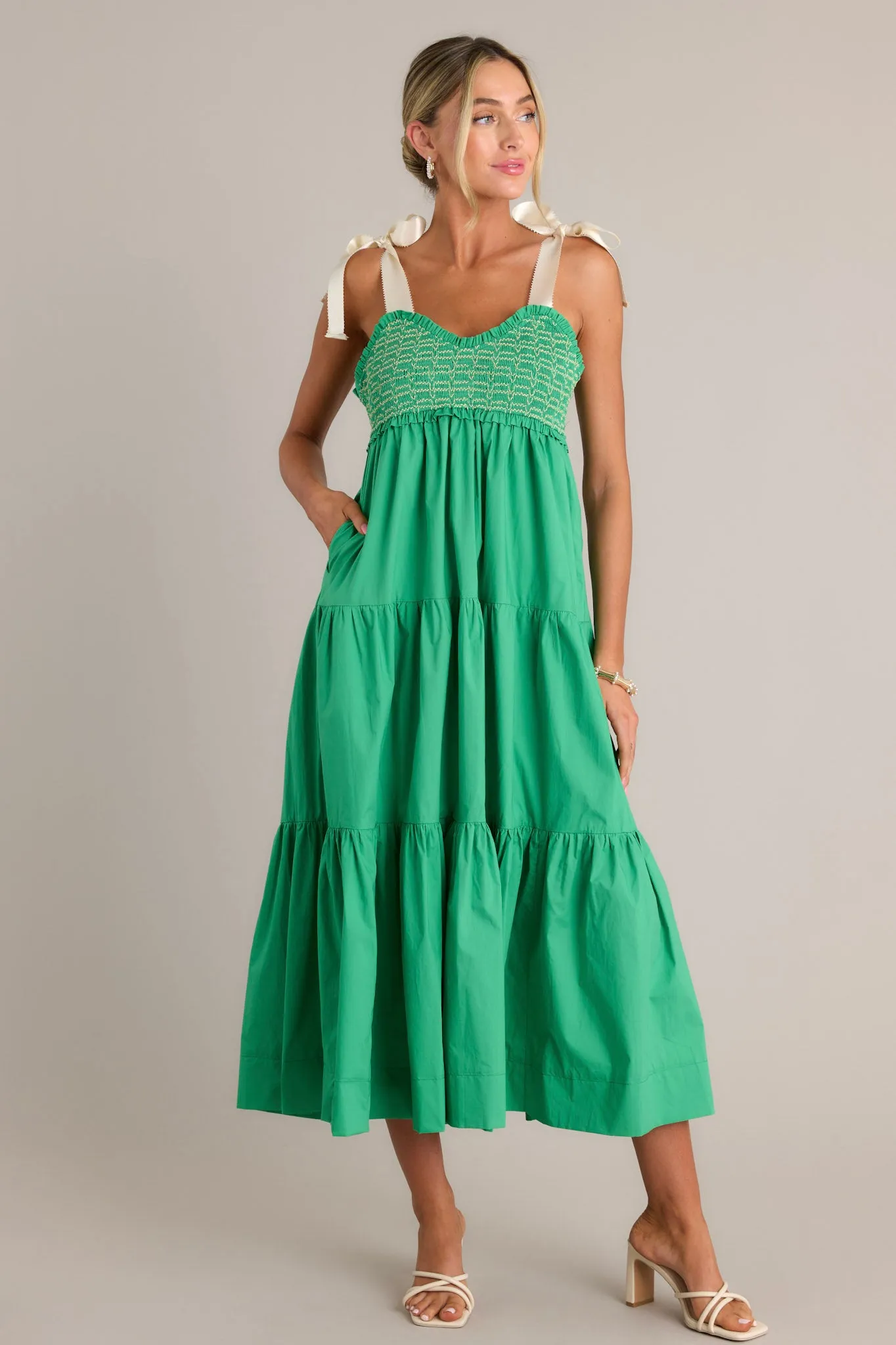 Serene Whisper 100% Cotton Kelly Green Maxi Dress