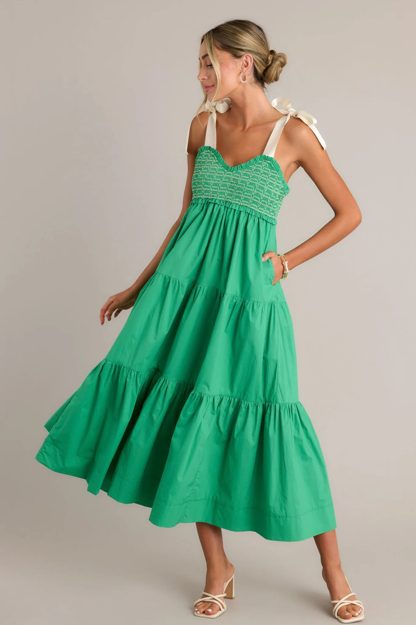 Serene Whisper 100% Cotton Kelly Green Maxi Dress