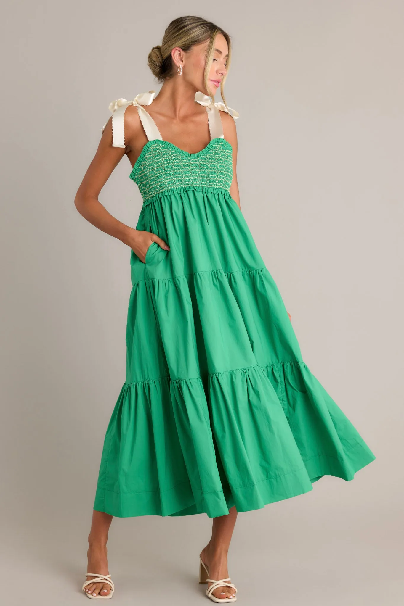 Serene Whisper 100% Cotton Kelly Green Maxi Dress