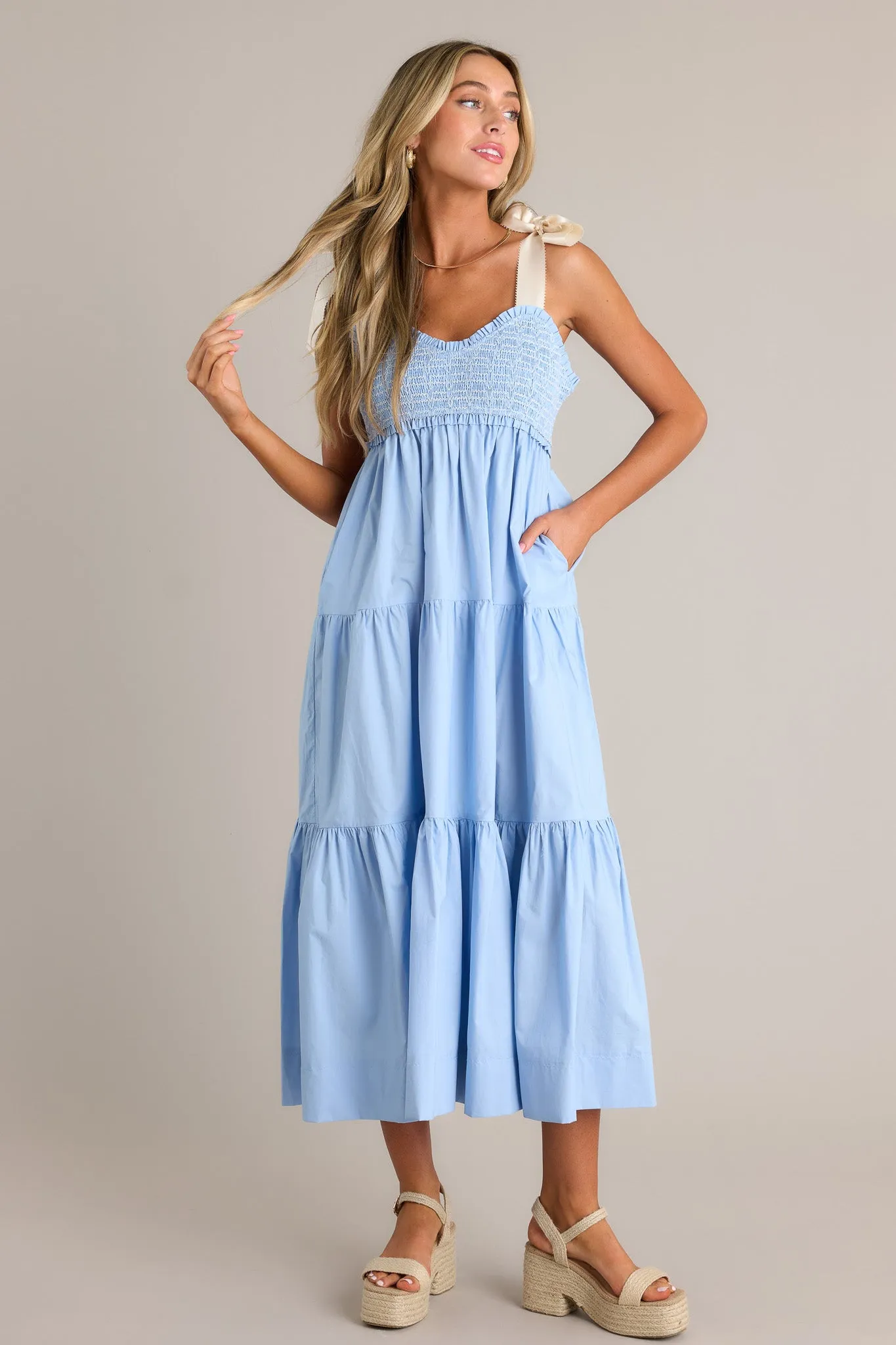 Serene Whisper 100% Cotton Light Blue Maxi Dress