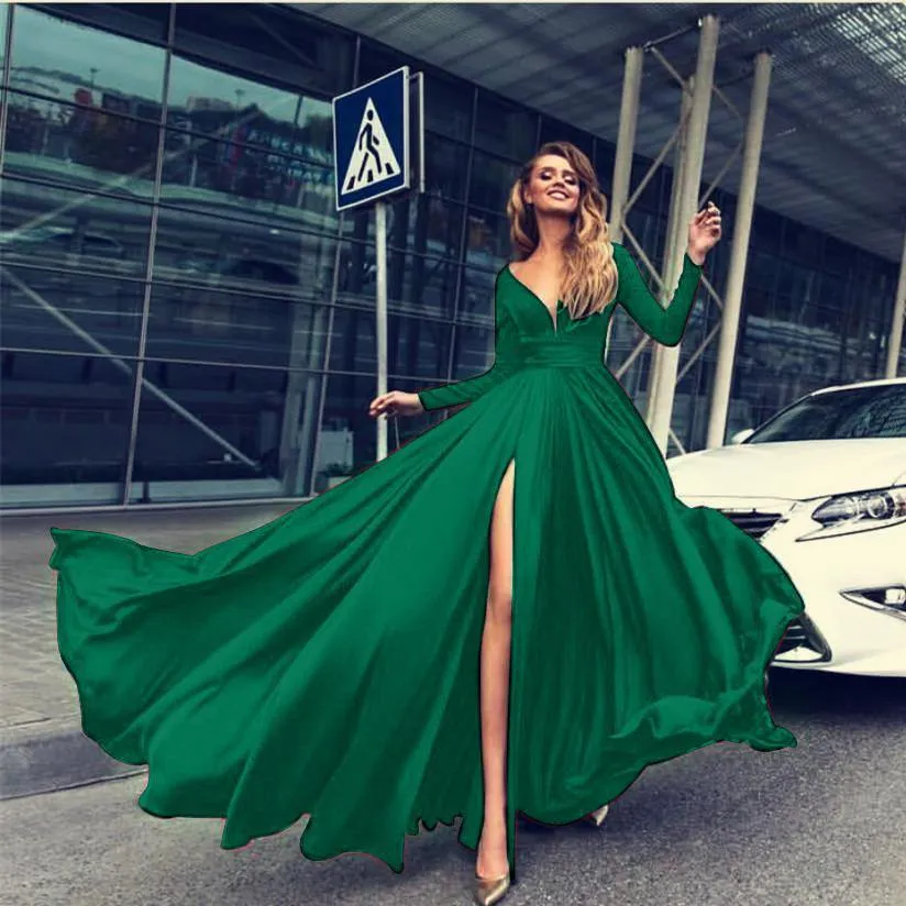 Sexy V-neck Long Sleeves Long Dresses