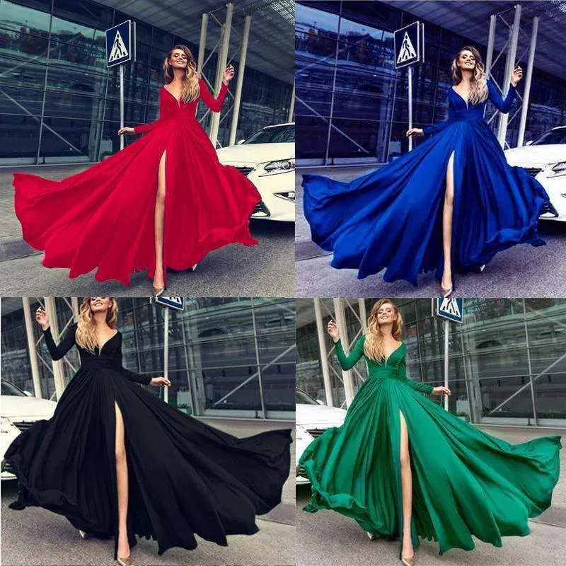 Sexy V-neck Long Sleeves Long Dresses