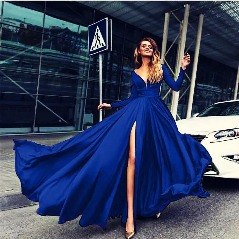 Sexy V-neck Long Sleeves Long Dresses