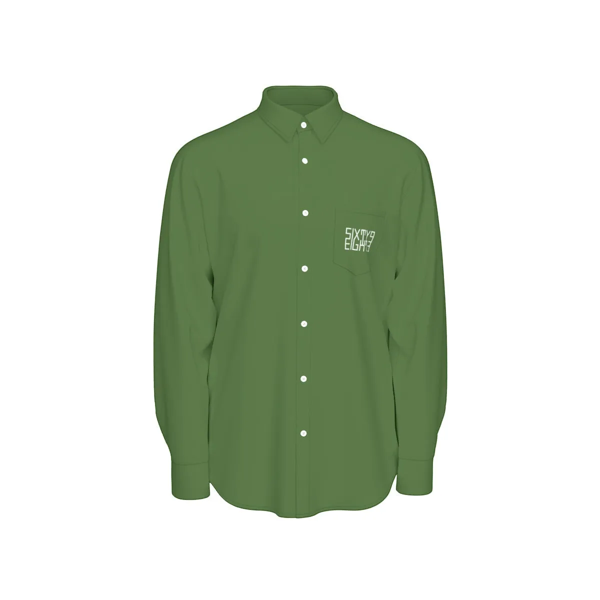 Sixty Eight 93 Logo White Forest Green Men's Cotton Long Sleeve Shirt