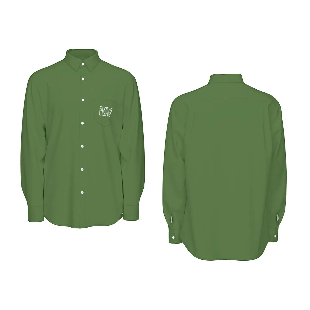 Sixty Eight 93 Logo White Forest Green Men's Cotton Long Sleeve Shirt