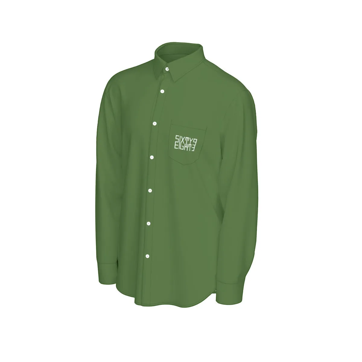 Sixty Eight 93 Logo White Forest Green Men's Cotton Long Sleeve Shirt