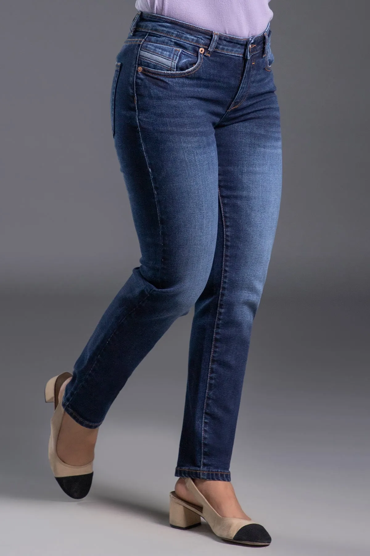 Slim-Fit Mid Waist Stretchable Jeans (Blue)