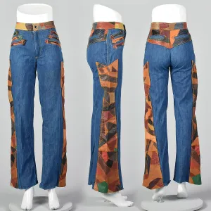 Small 1970s Patchwork Leather Denim Bellbottoms