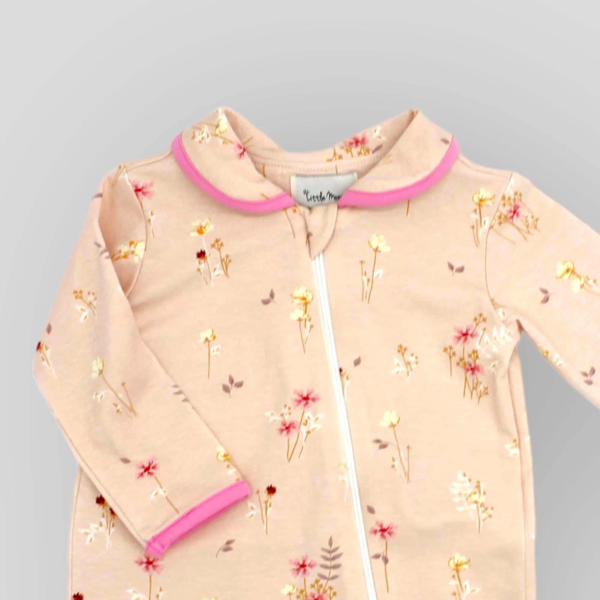 Soft Cotton Knit Baby Pink Garden Floral Layette with Collar and Zipper