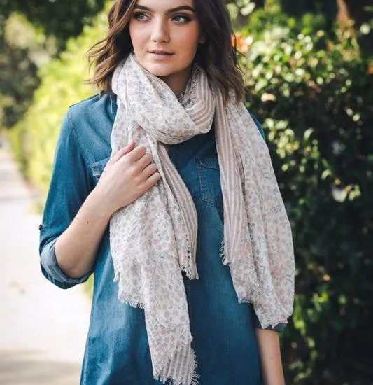 Soft Stripe And Bloom Spring Scarf