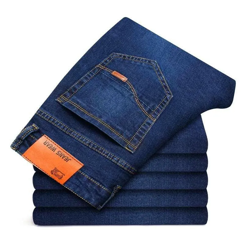 Stretch Casual Denim Jeans with Regular Straight Cut