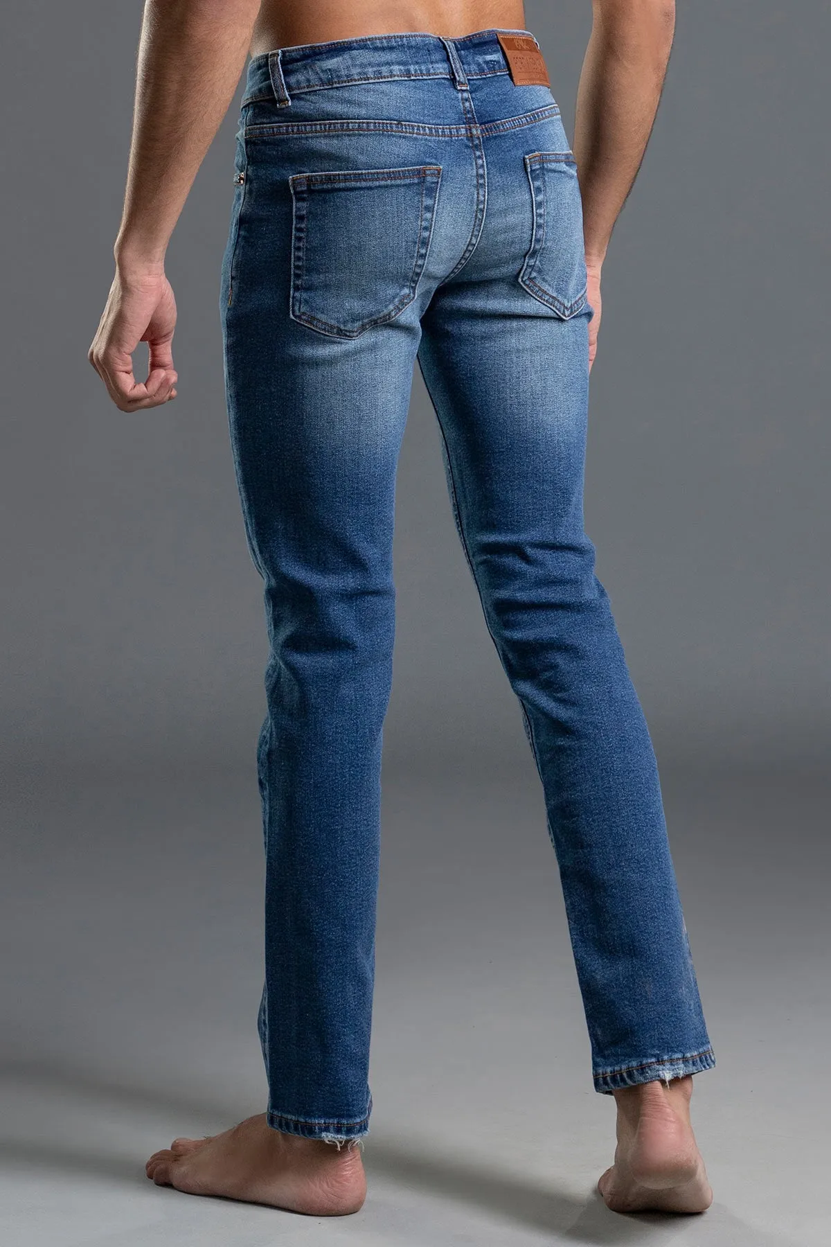 Stretchable Straight-Fit Denim Jeans (Light Blue) (Rainmoon)