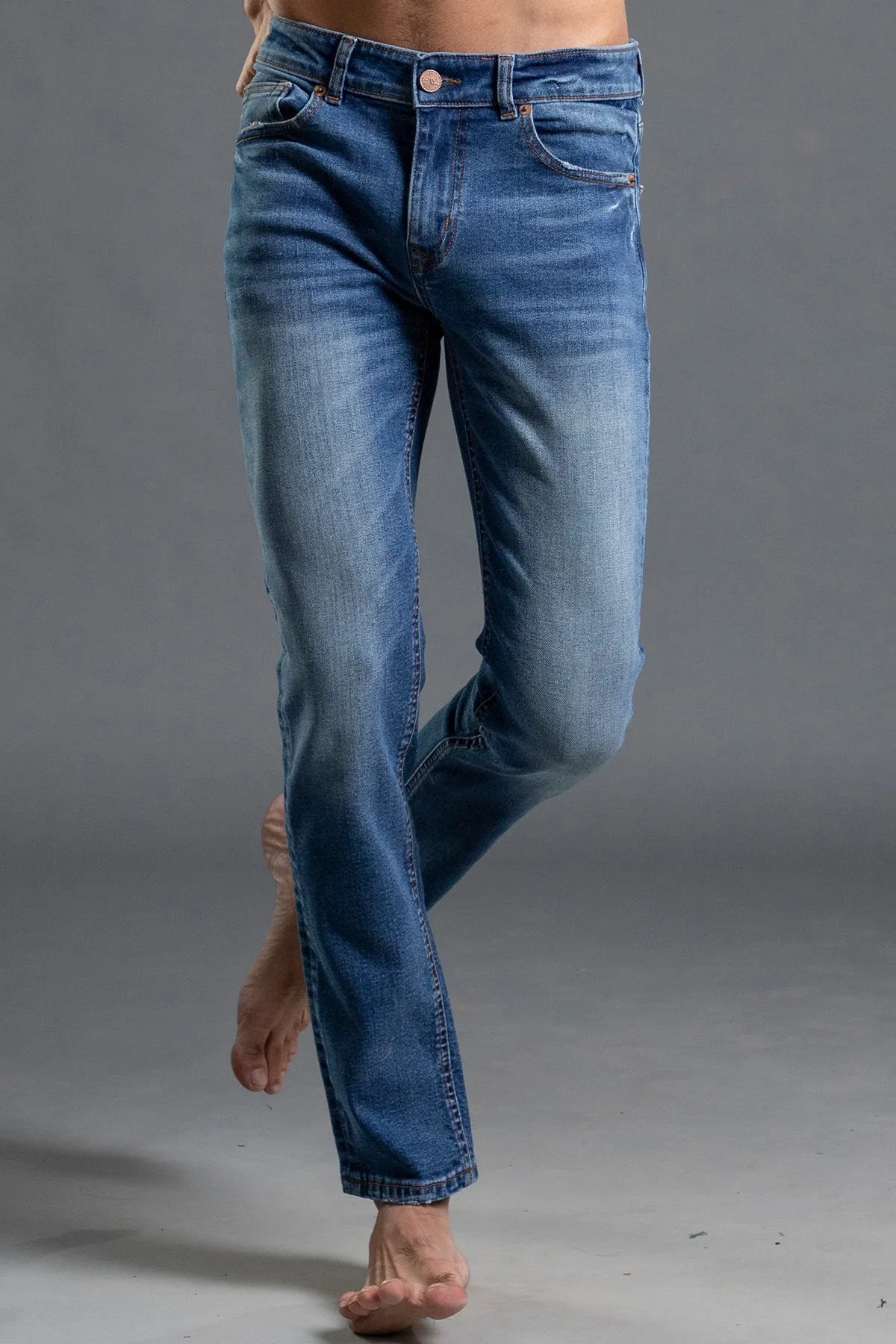 Stretchable Straight-Fit Denim Jeans (Light Blue) (Rainmoon)