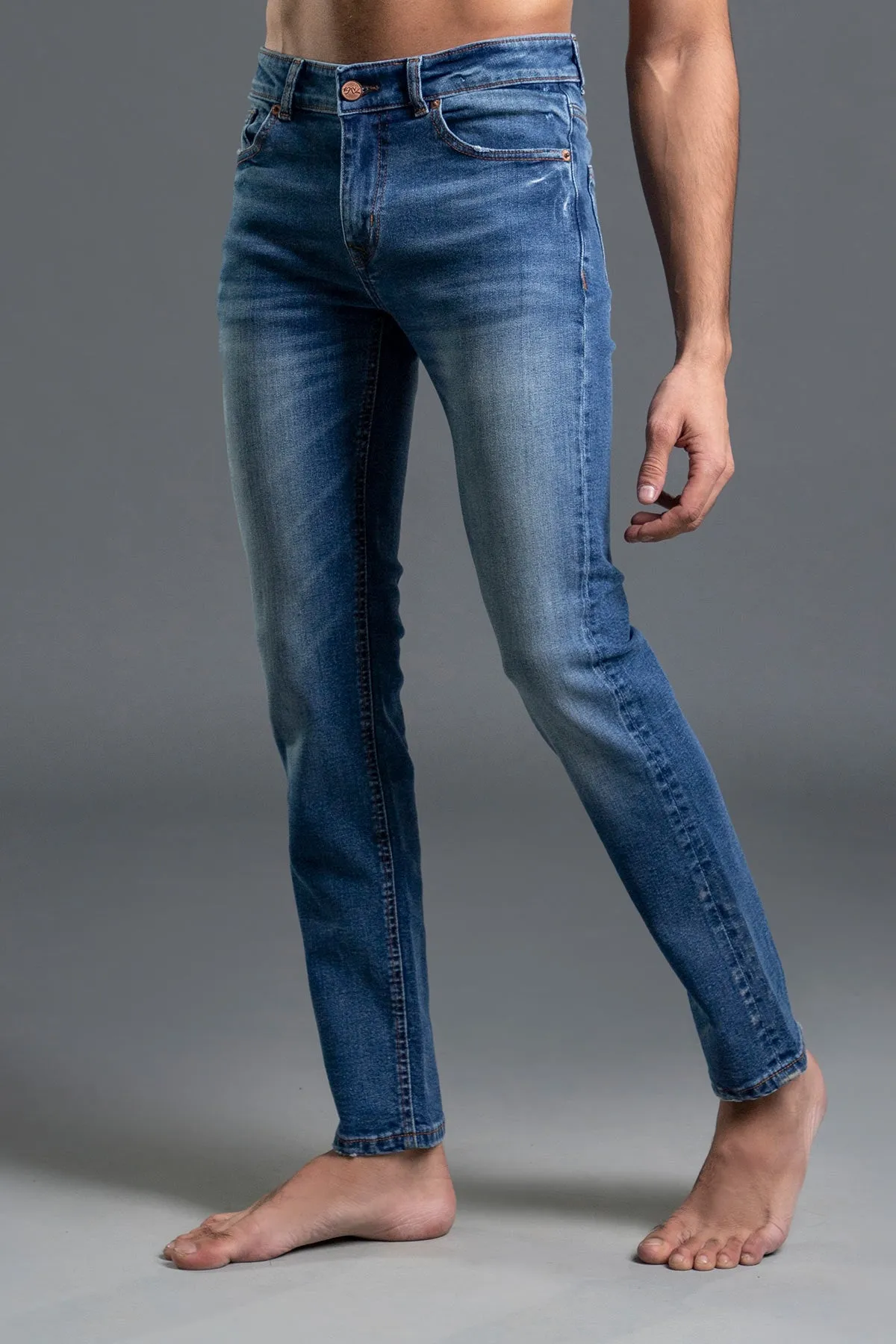 Stretchable Straight-Fit Denim Jeans (Light Blue) (Rainmoon)