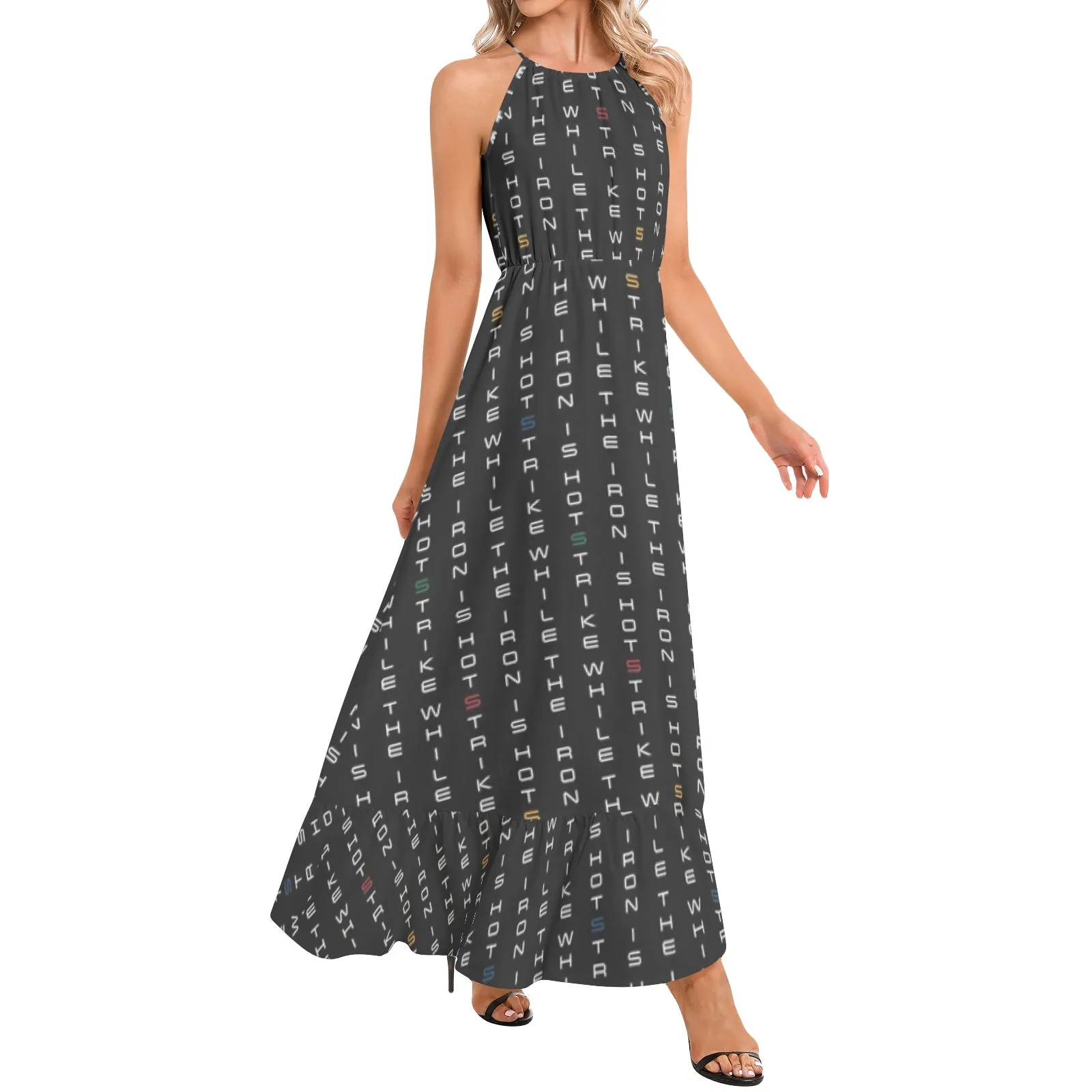 Strike While the Iron Is Hot Ruffle Hem Halter Neck Maxi Dress