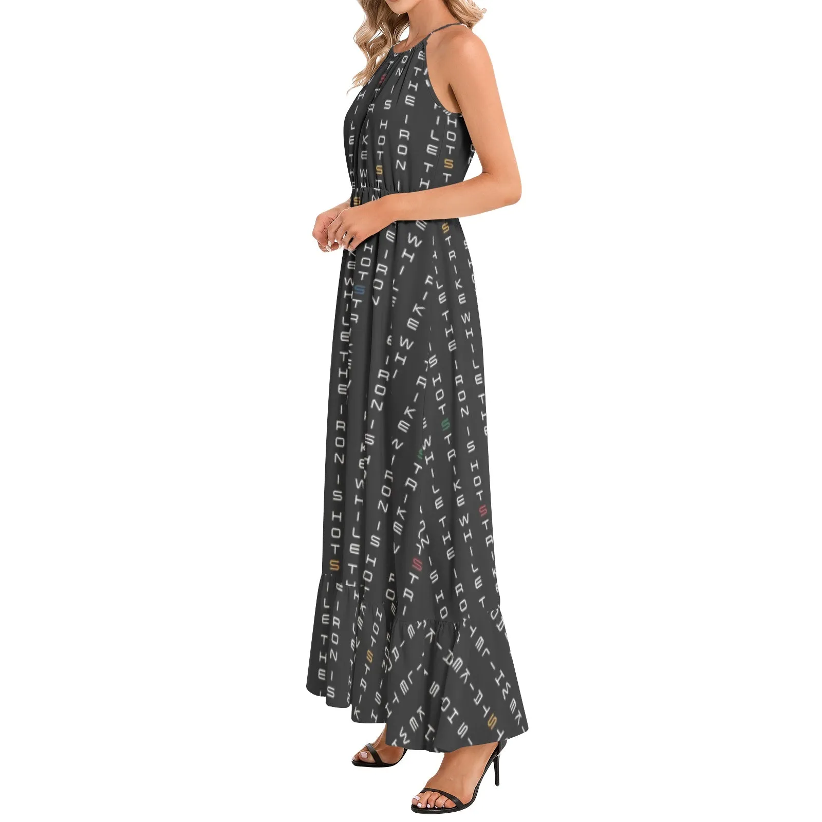 Strike While the Iron Is Hot Ruffle Hem Halter Neck Maxi Dress