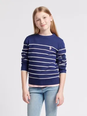 Stripe Crew Jumper Midnight Blue