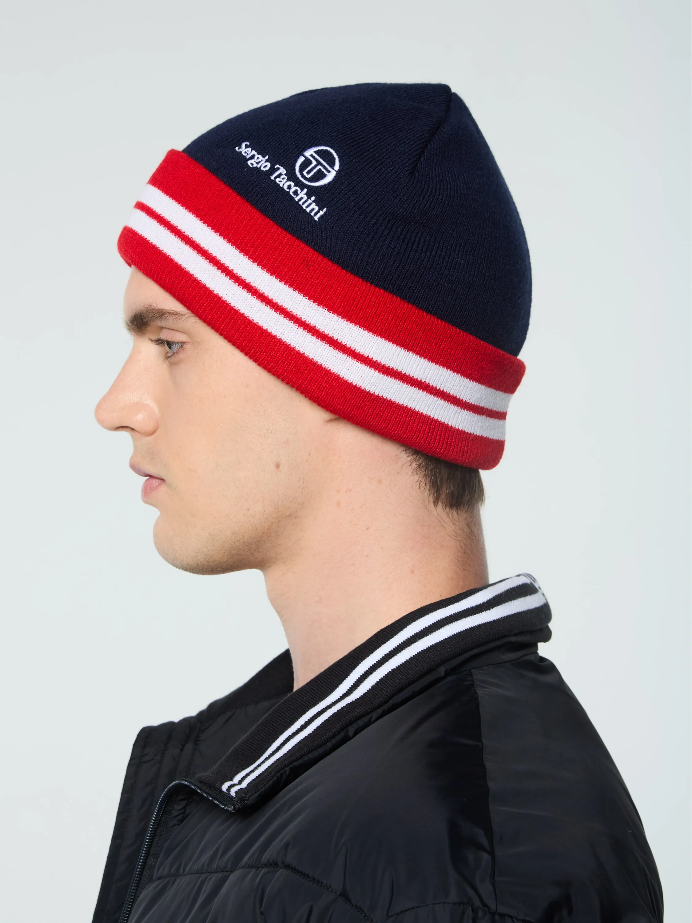 Surgis Knit Beanie- Maritime Blue/ Adrenaline Rush/ White