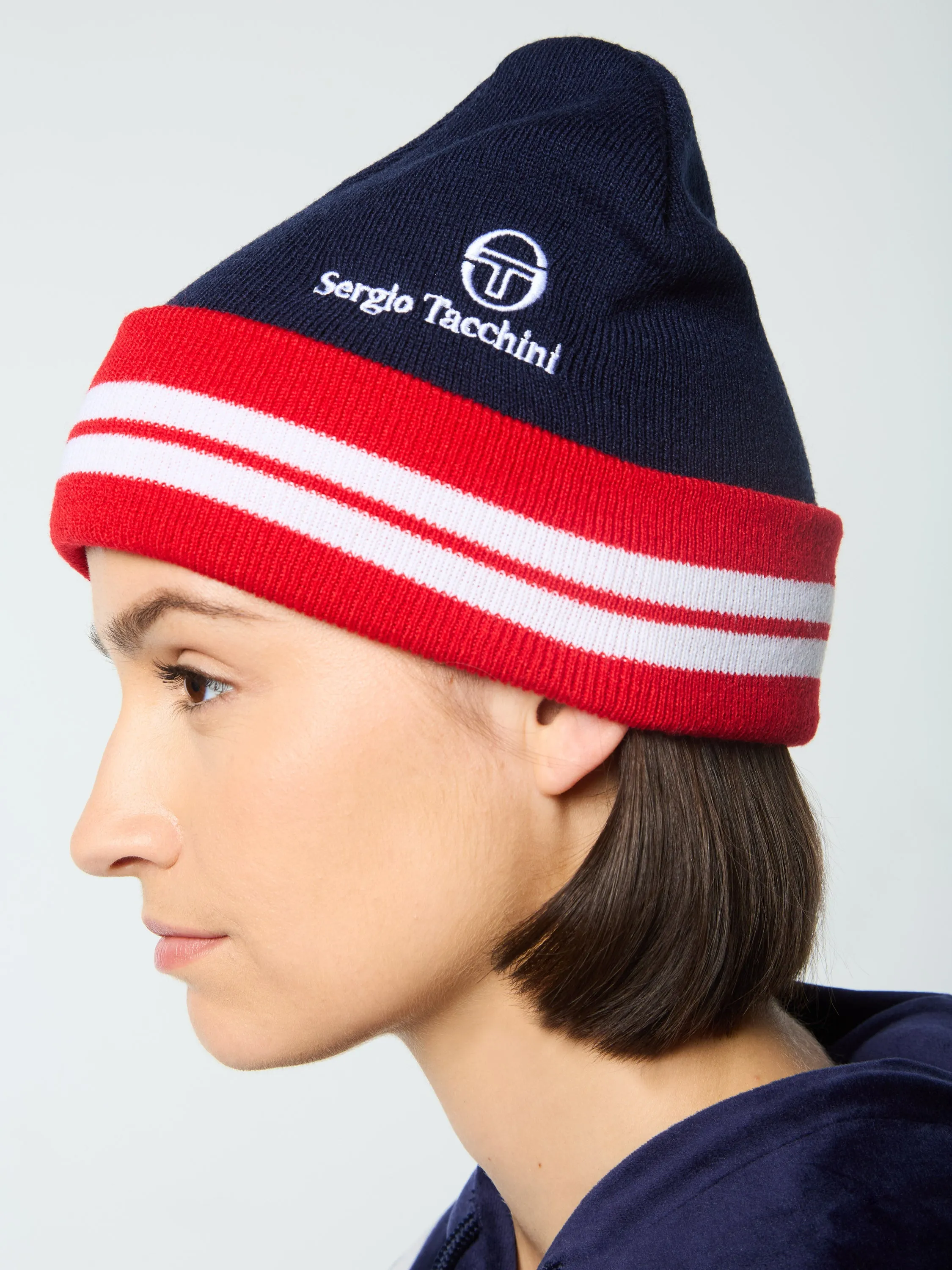 Surgis Knit Beanie- Maritime Blue/ Adrenaline Rush/ White