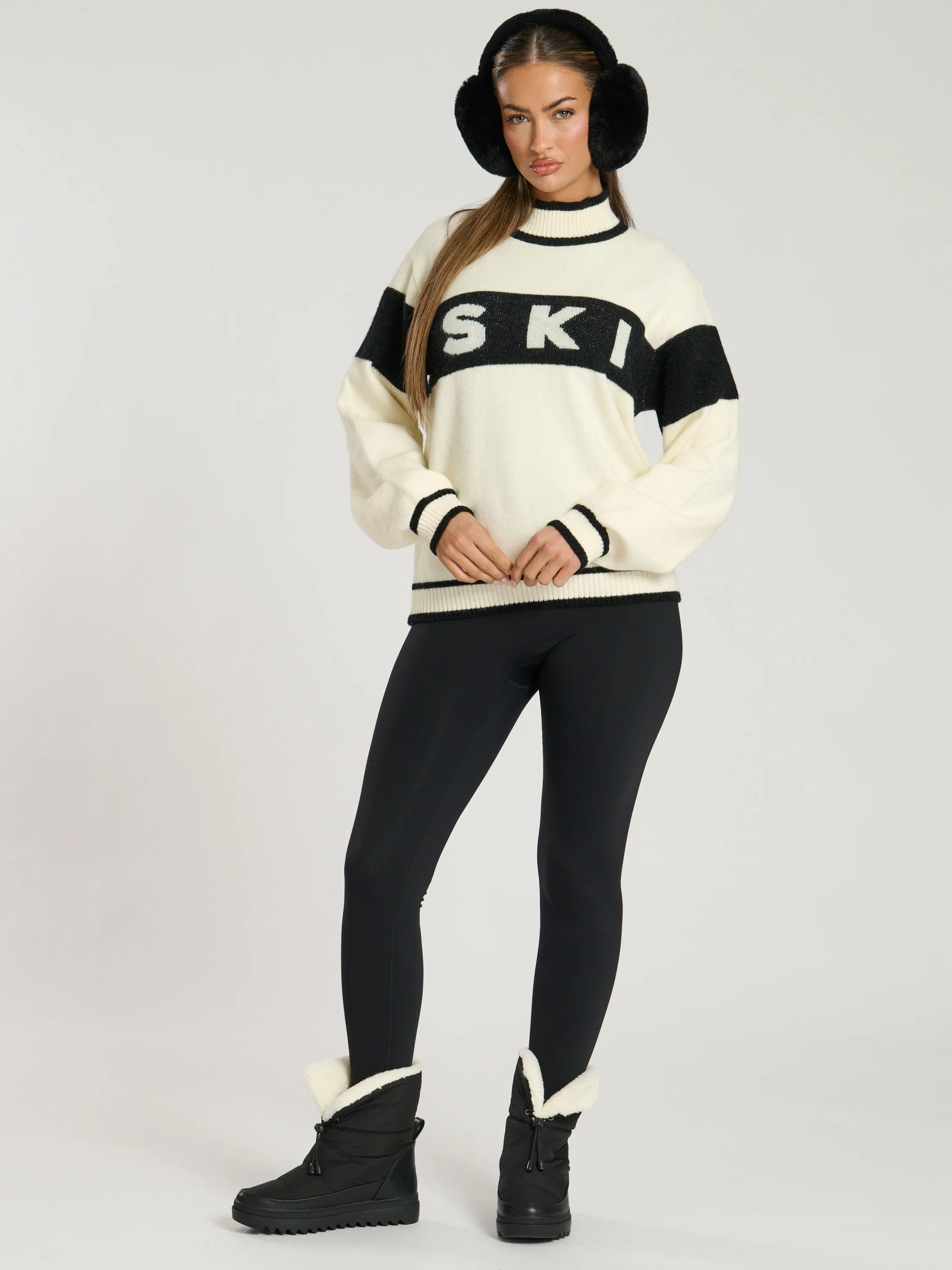 The 'Marshmallow' black ski slogan knitted jumper