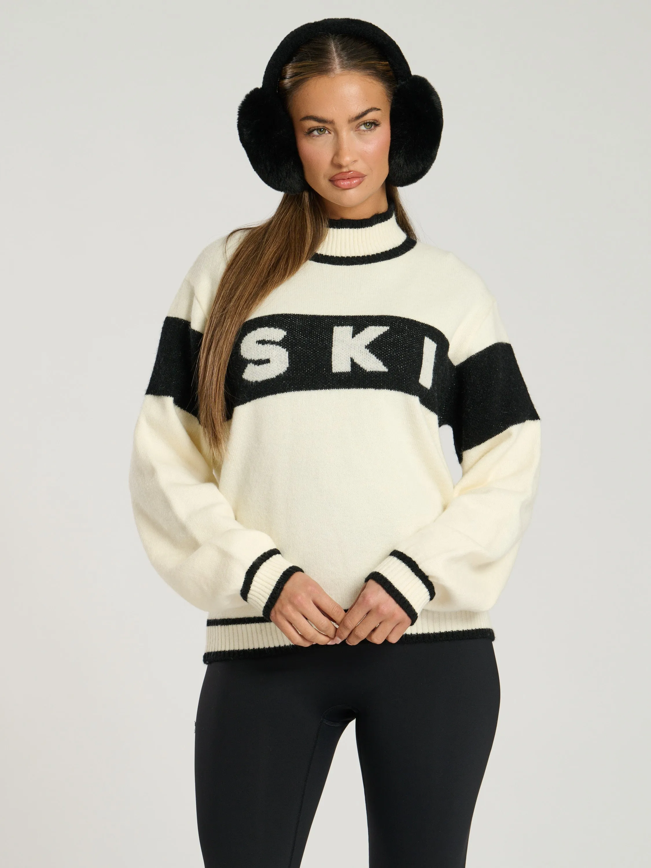 The 'Marshmallow' black ski slogan knitted jumper