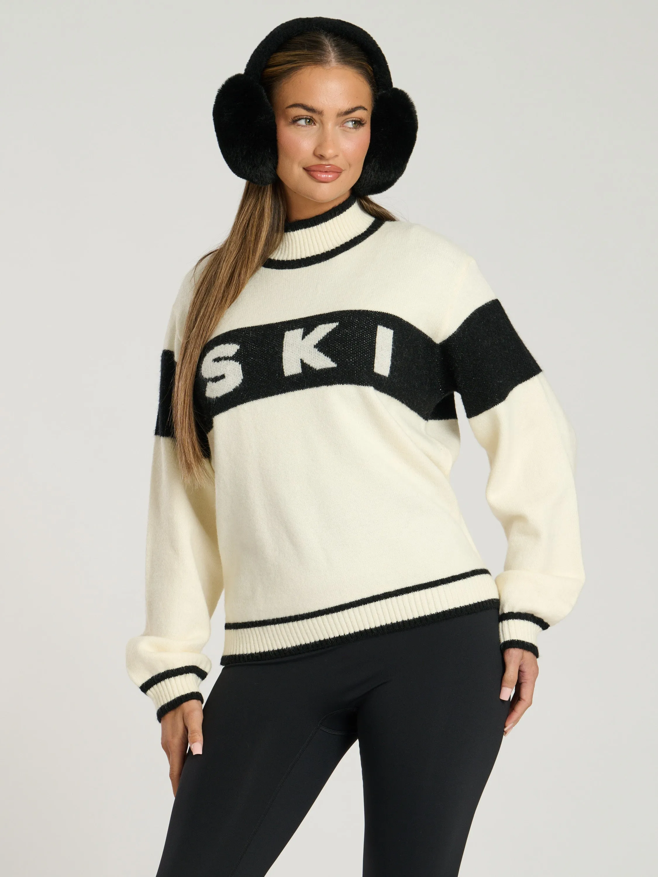 The 'Marshmallow' black ski slogan knitted jumper