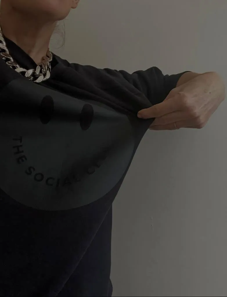 The Social Club London Black on Black Happy Face Sweatshirt - 100% Organic Cotton - Unisex