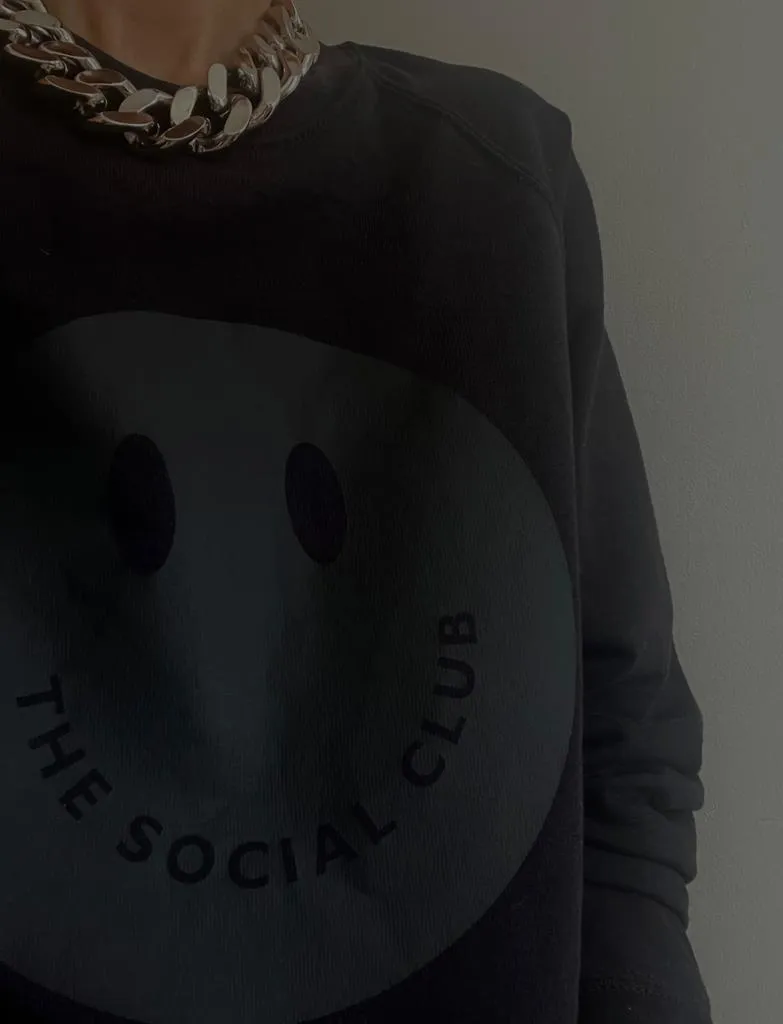 The Social Club London Black on Black Happy Face Sweatshirt - 100% Organic Cotton - Unisex