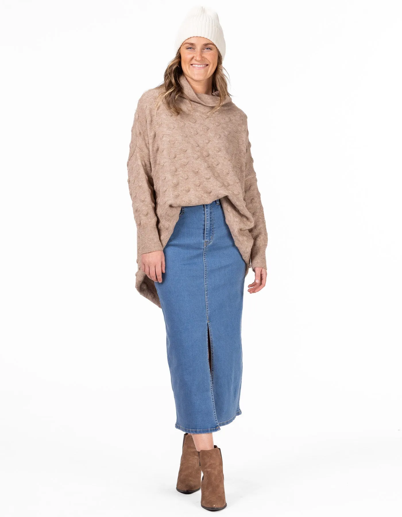 Theo Oversize Bubble Knit Jumper in Mocha