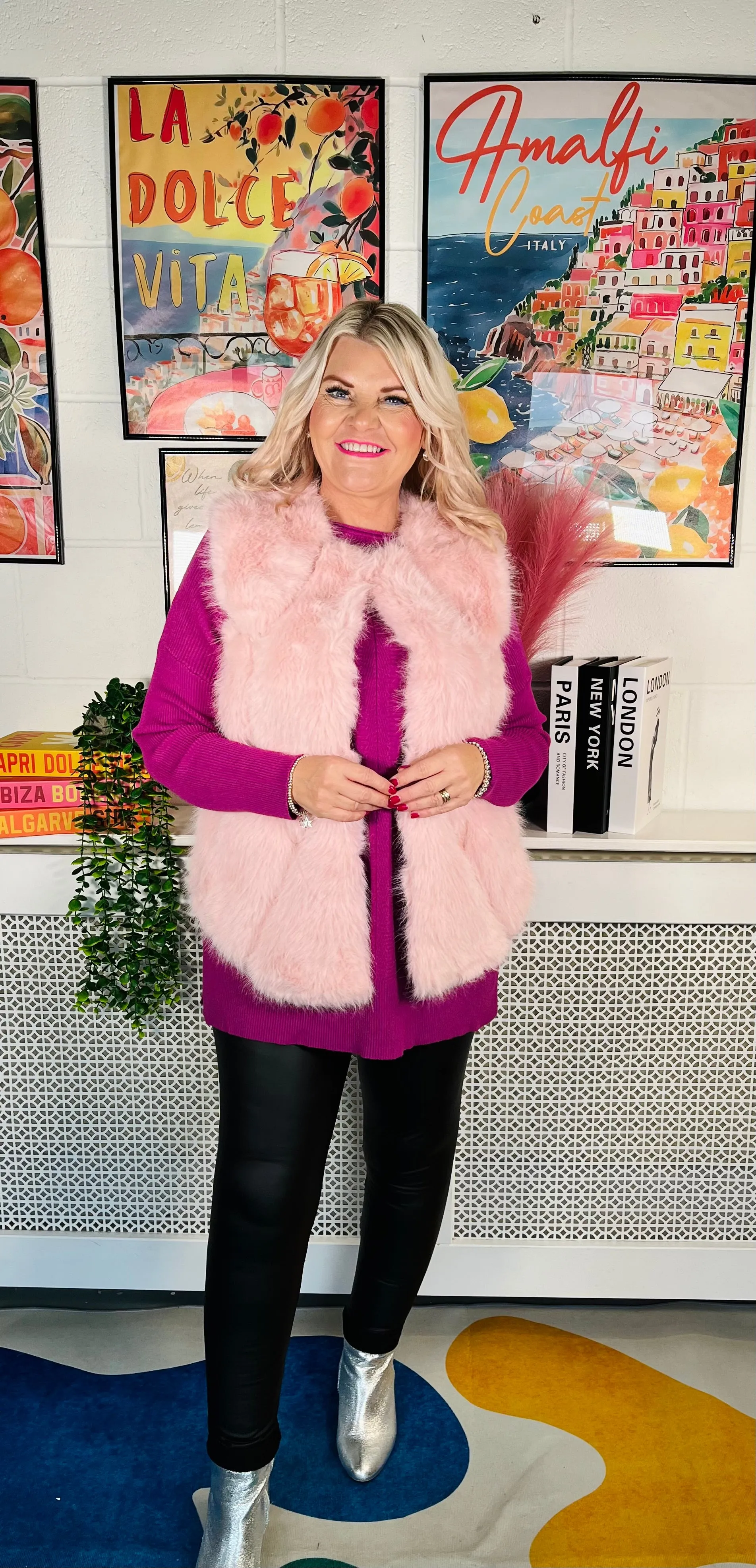 Tiffany Faux Fur Gilet - Baby Pink