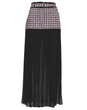 Tweed and Chiffon Pleated Maxi Skirt