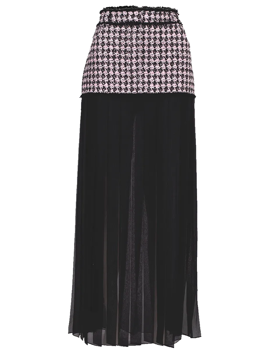 Tweed and Chiffon Pleated Maxi Skirt