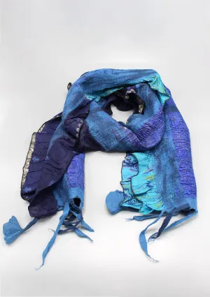 Two Shaded Blue Felt Wool Scarf