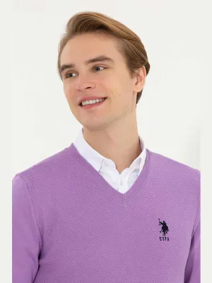 USPA Men Jumper V/Neck Kintted Lilac VR034 USPJR277 USPA