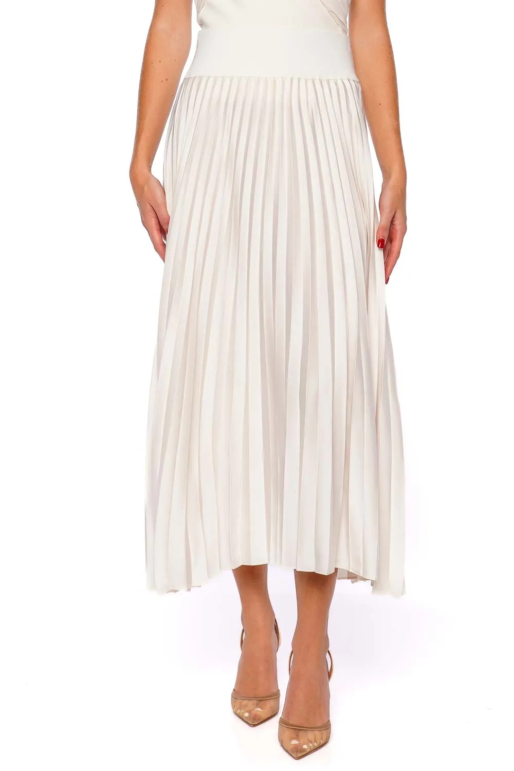 Valor Ivory Pleated Midi Skirt