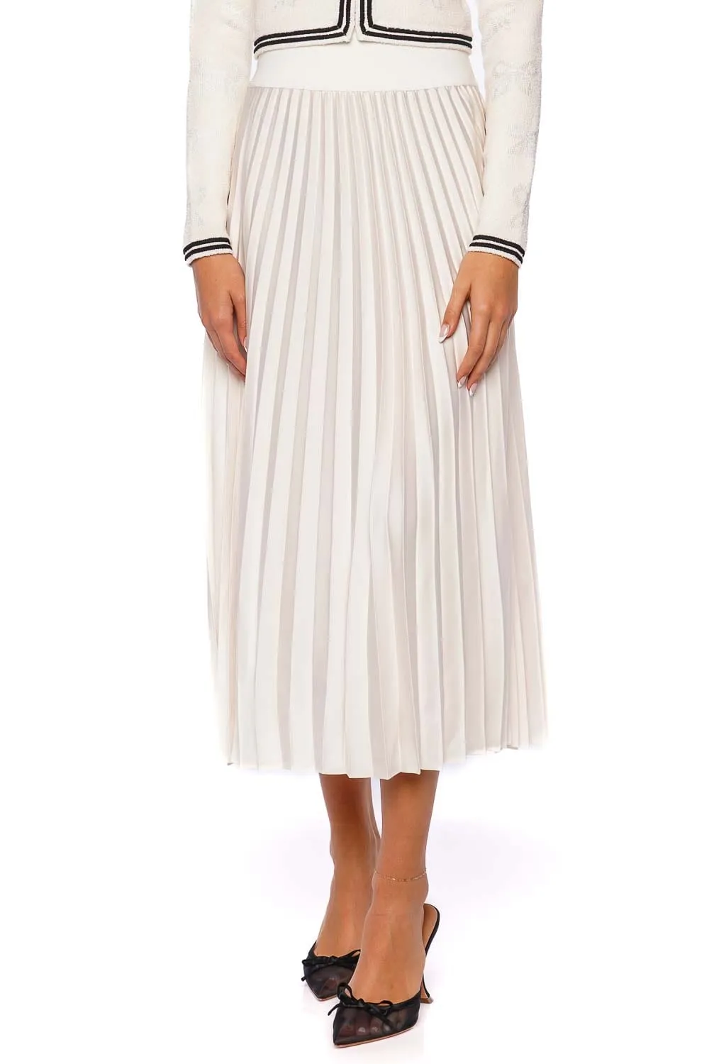 Valor Ivory Pleated Midi Skirt