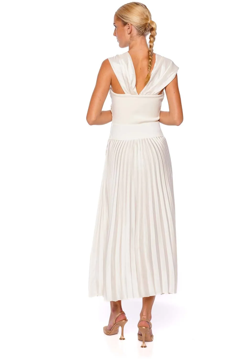 Valor Ivory Pleated Midi Skirt