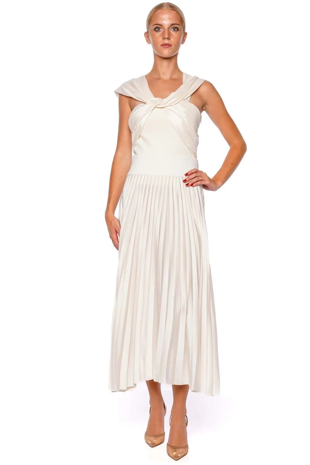 Valor Ivory Pleated Midi Skirt