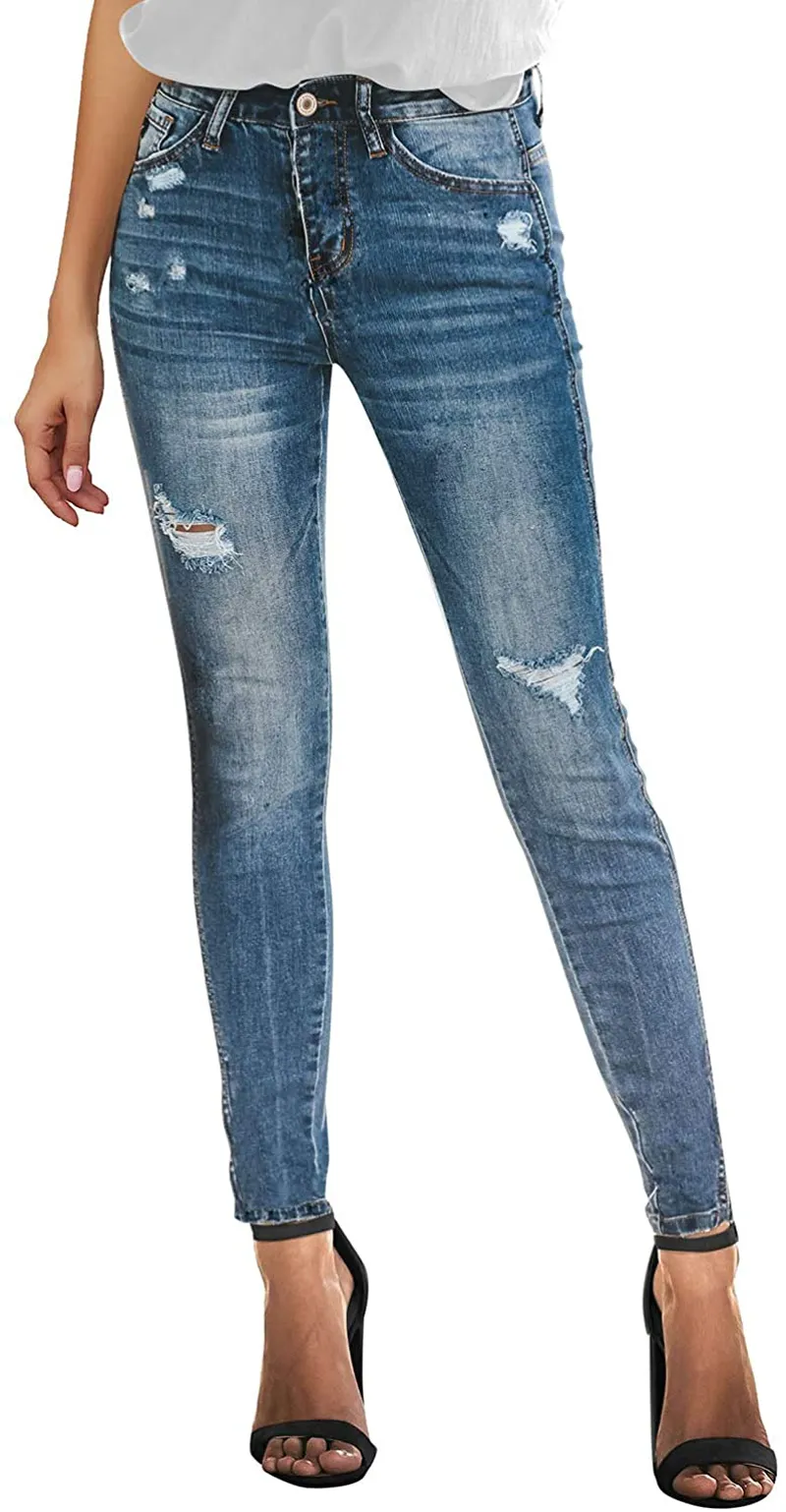 Vetinee Women's High Rise Skinny Jeans Ripped Slim Fit Stretch Denim Pants