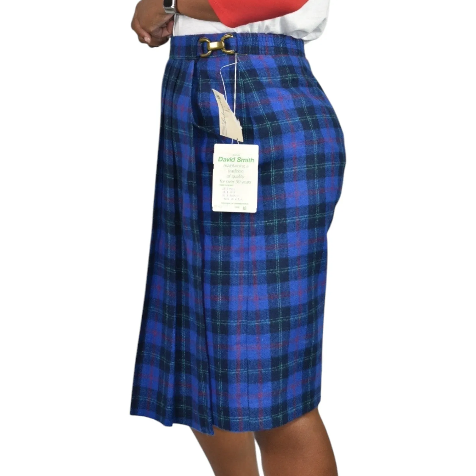 Vintage David Smith Tartan Skort Blue Skirt Plaid Check Kilt Pleats Wrap Shorts Medium