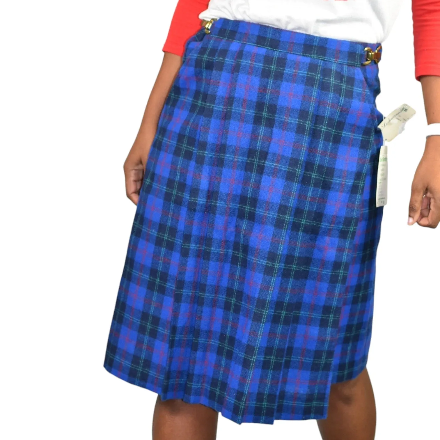 Vintage David Smith Tartan Skort Blue Skirt Plaid Check Kilt Pleats Wrap Shorts Medium