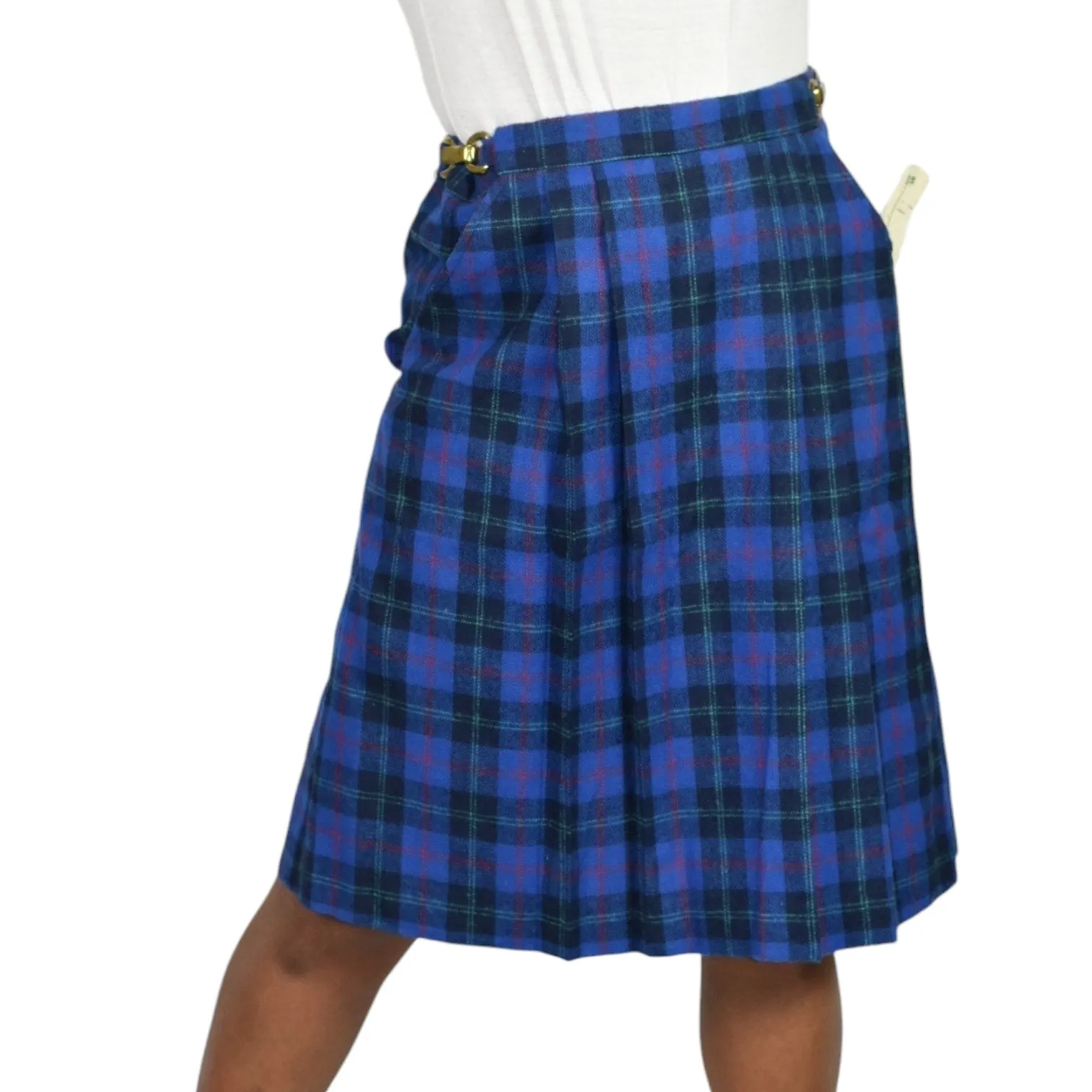 Vintage David Smith Tartan Skort Blue Skirt Plaid Check Kilt Pleats Wrap Shorts Medium