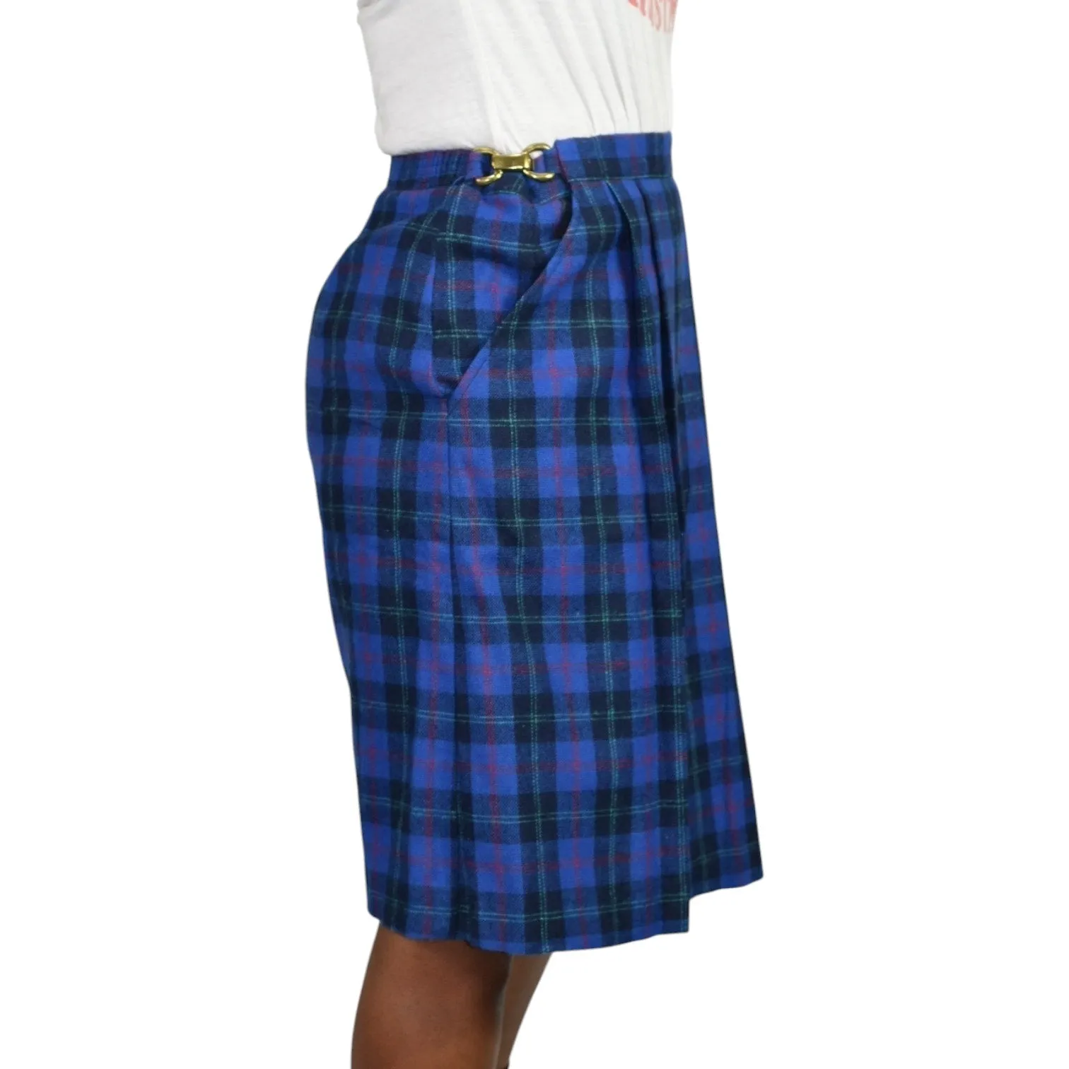 Vintage David Smith Tartan Skort Blue Skirt Plaid Check Kilt Pleats Wrap Shorts Medium