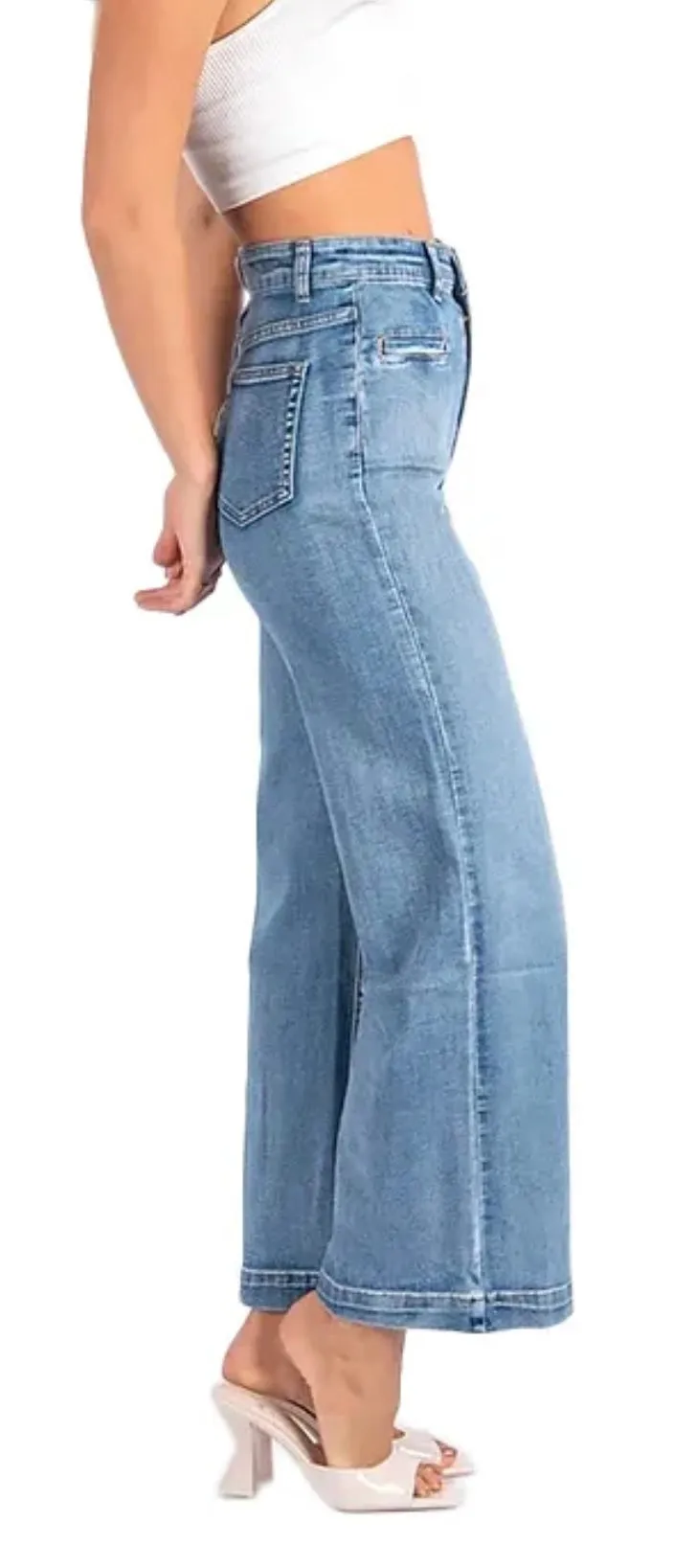 Wakee Denim Wide Leg Jeans - Light Wash