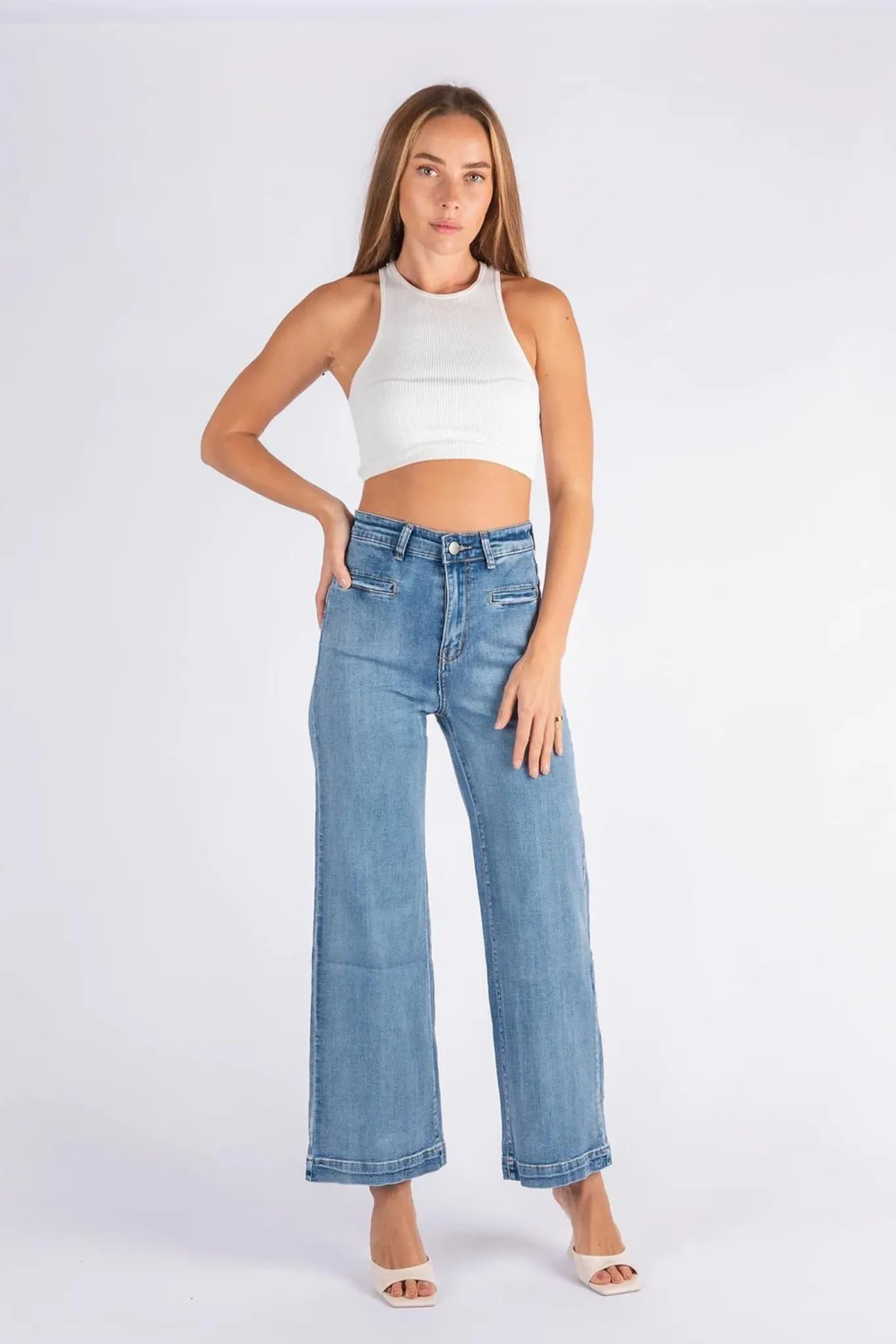 Wakee Denim Wide Leg Jeans - Light Wash