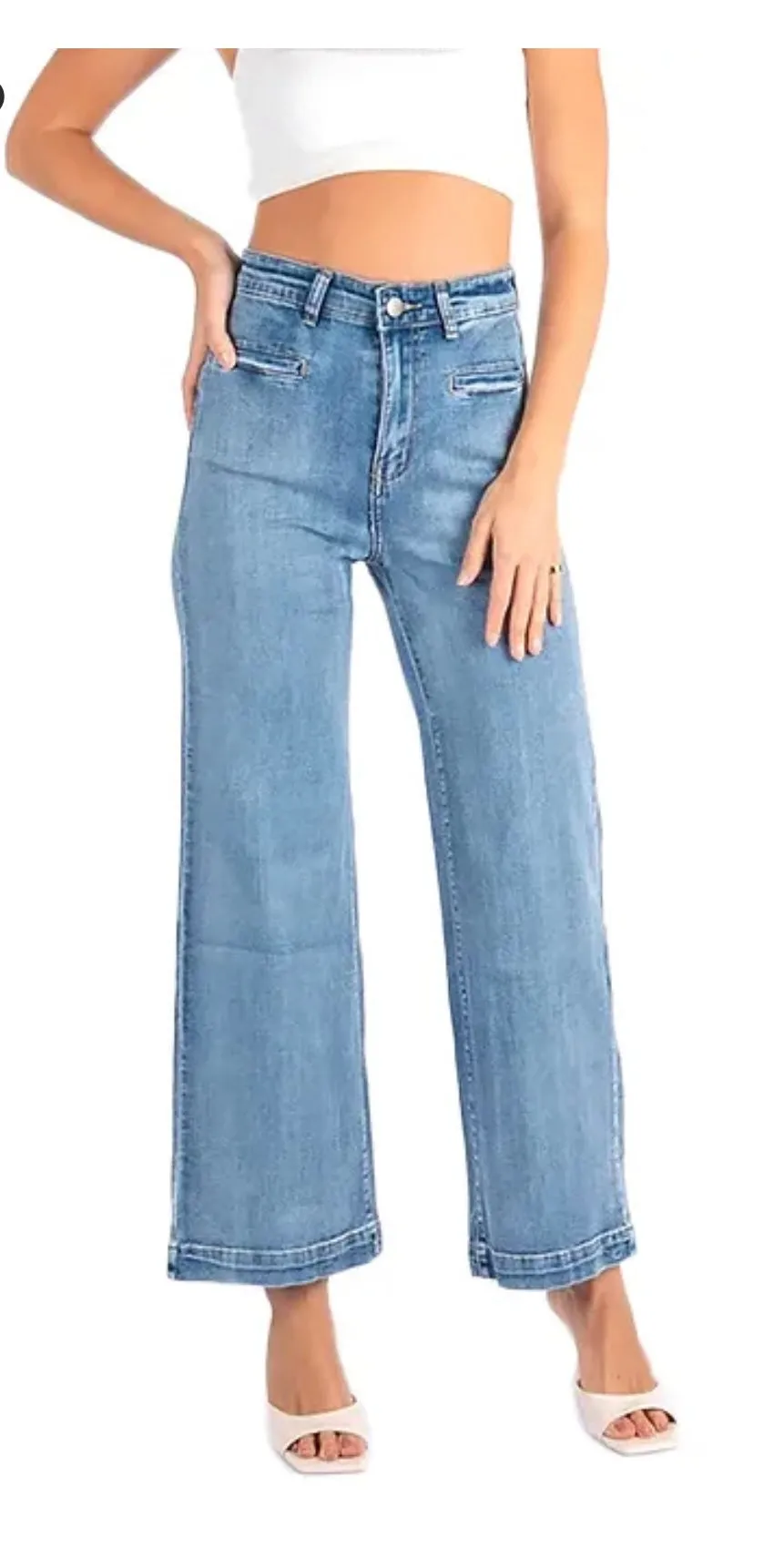 Wakee Denim Wide Leg Jeans - Light Wash