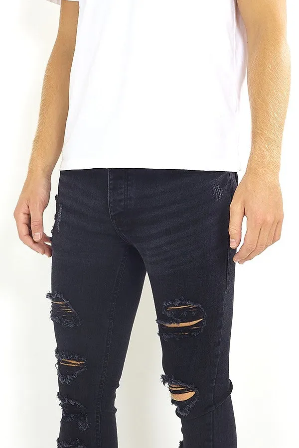 WASHED DENIM RIPPED FRONT SKINNY JEANS