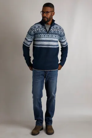 Weird Fish S Navy Yarmouth Eco 1/4 Zip Fair Isle Jumper