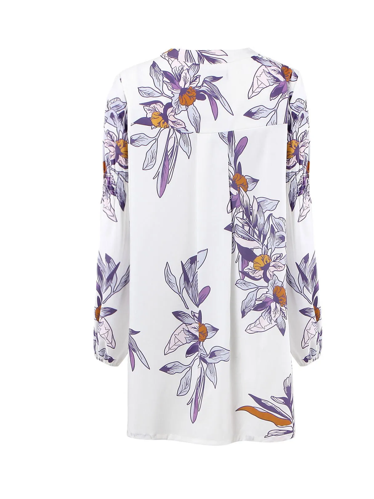 Wholesale Crew Neck Long Sleeve Floral Print Side Pockets Cut Out Shirt Dress