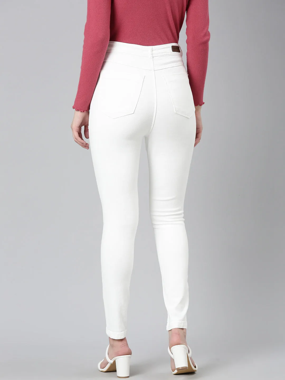 Women White Solid Skinny Fit Denim Jeans